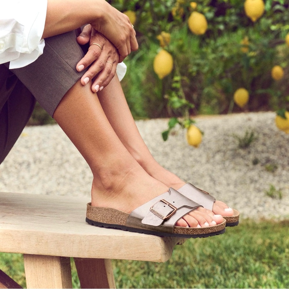 BIRKENSTOCK | 6.5 | Catalina Snake Print Buckle Slip-On Platform Cork Slides